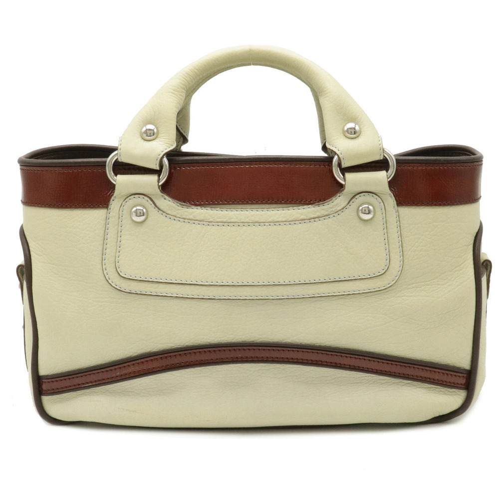 Celine Boogie Bag Handbag Bicolor Enamel Leather Beige Cream Brown